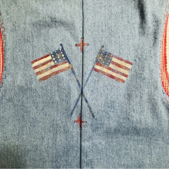 Patricia Wolf handpainted Americana denim vest indian ponies USA flag RTL $495 M - Picture 8 of 10